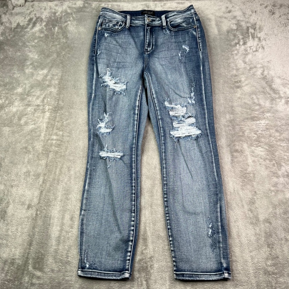 Judy Blue Boyfriend Fit Jeans Womens 9/29 Medium Wash Distressed Stretch Denim